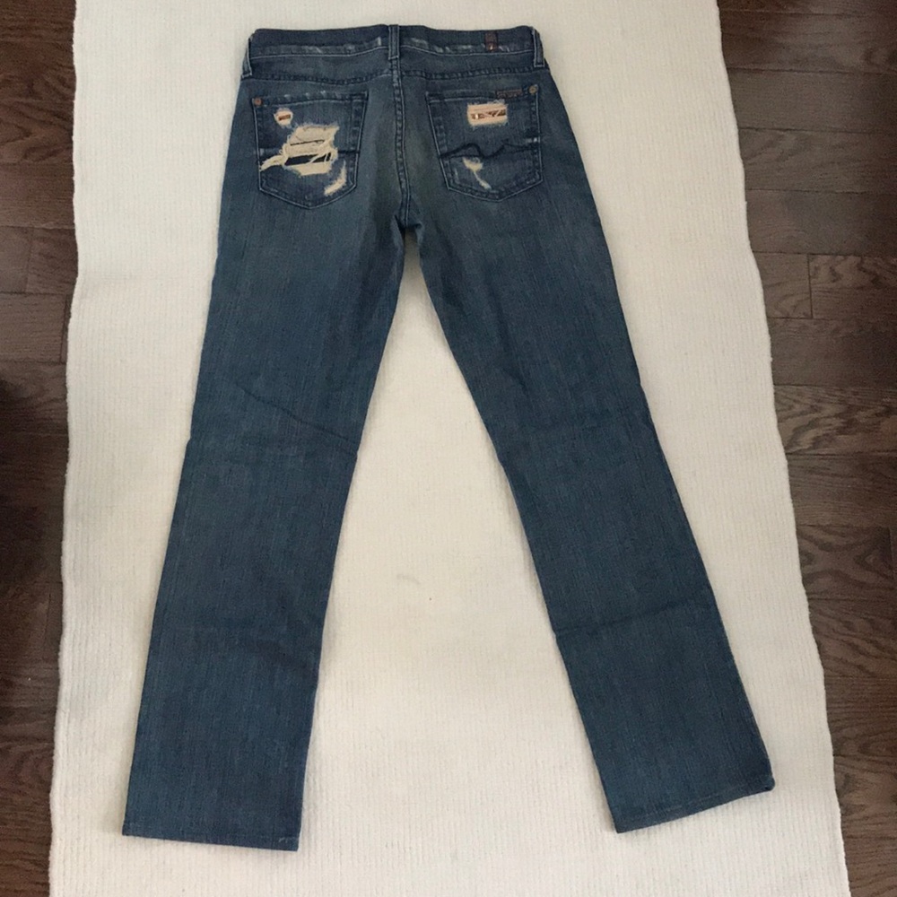 7 For All Mankind Straight Leg Distressed Jeans